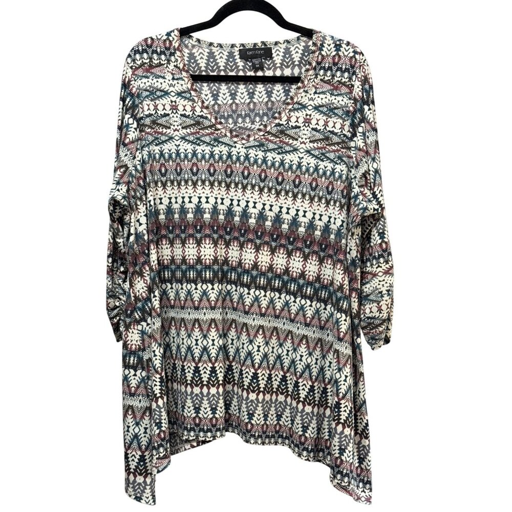 Karen Kane Womens Size 3X Multi-Color Geometric Print V Neck Tunic Top